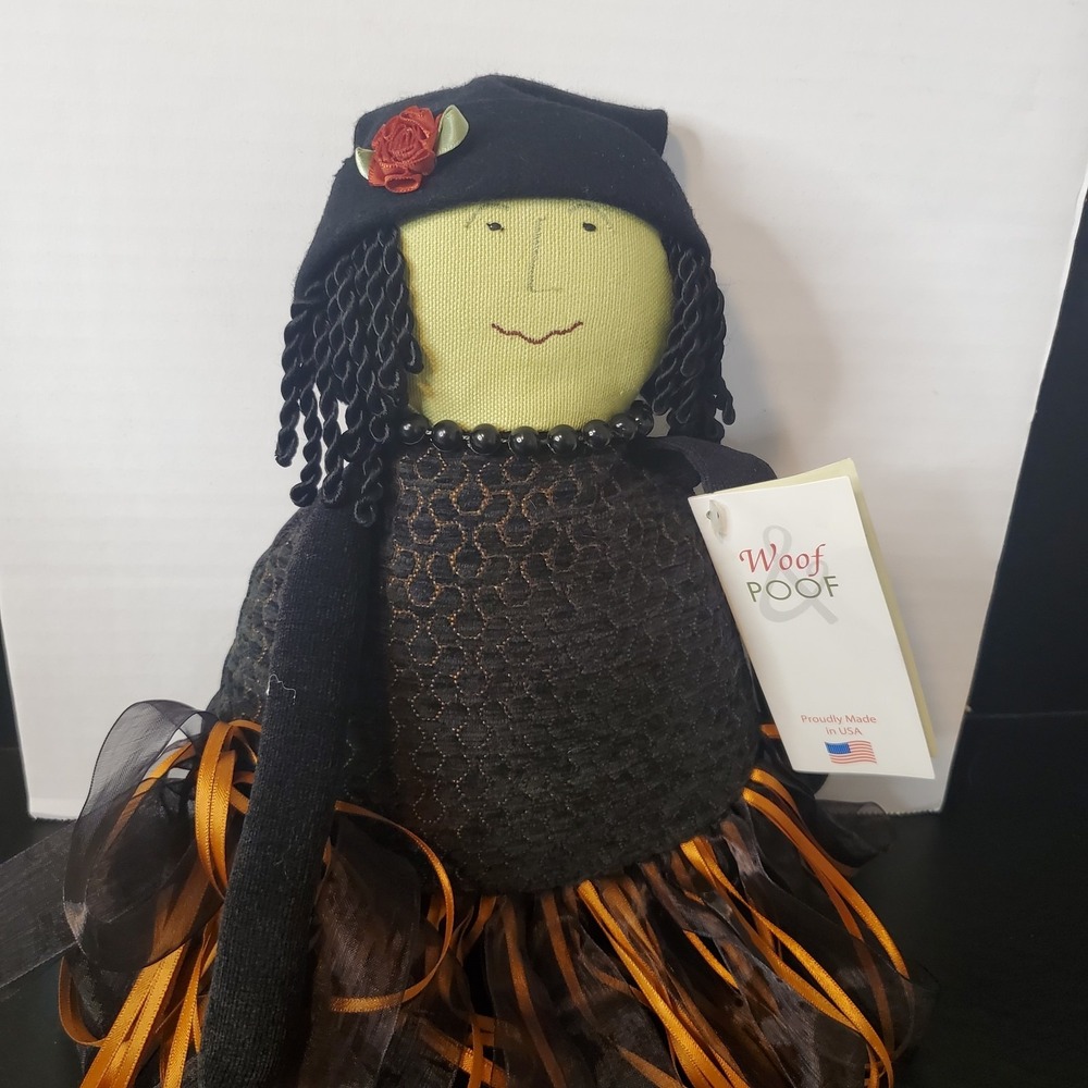 Woof & Poof Witch Beanbag Fabric Rag Doll Plush 17" Halloween Ribbon Tutu 2015‎